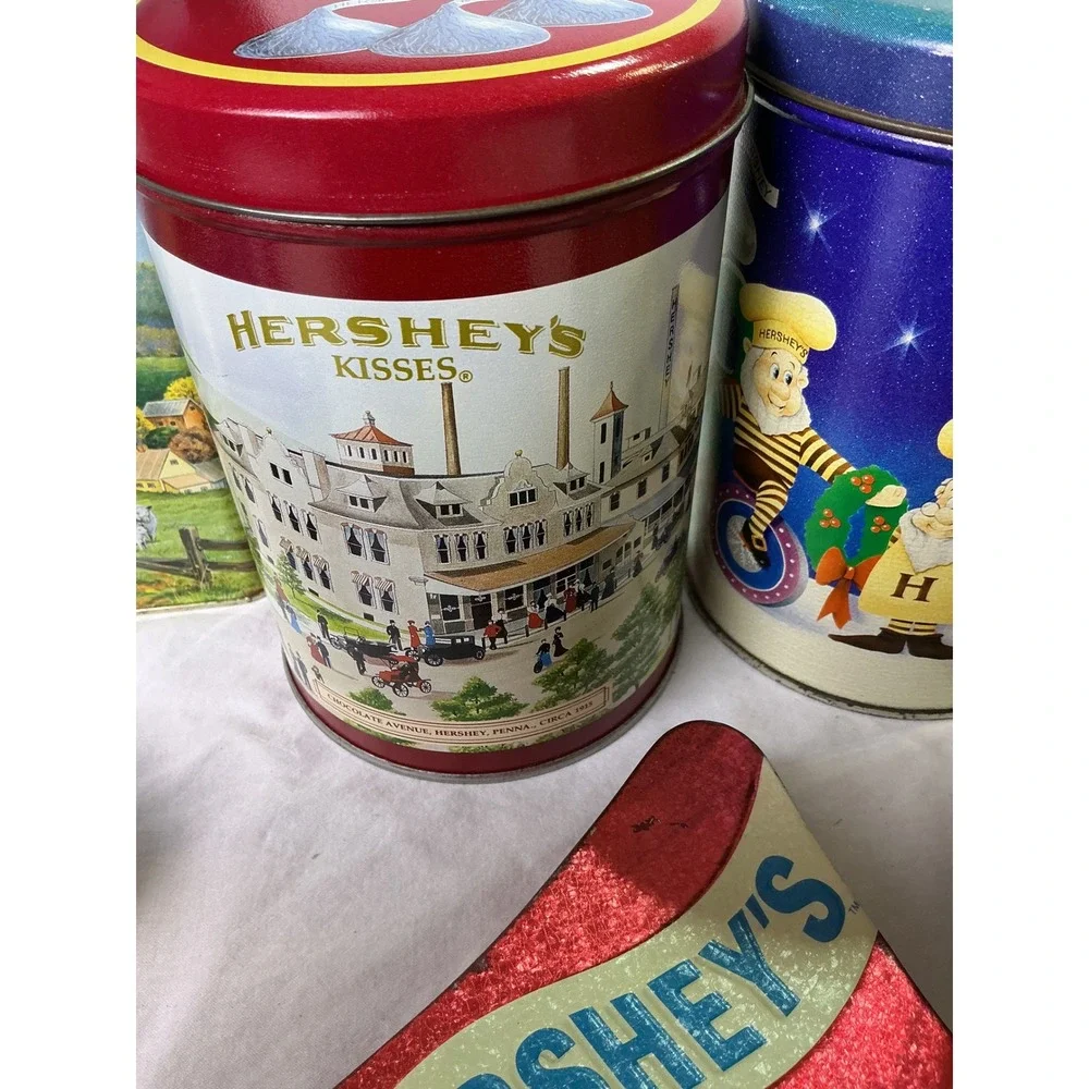 Vintage Hershey's Kisses Tin Canister Lot of 6‎ Holiday Collector Storage Tins